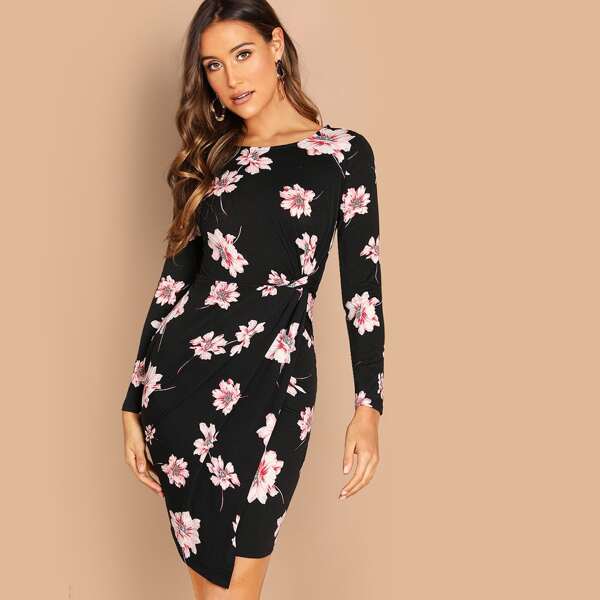 

Twist Wrap Flower Print Dress, Multicolor