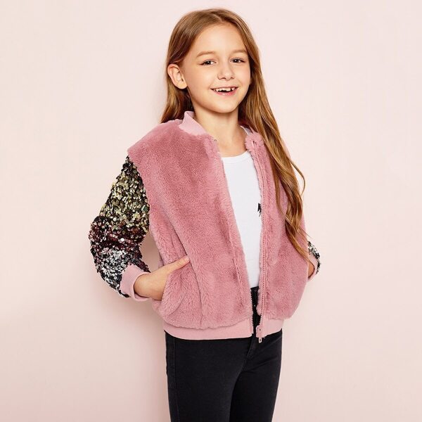 

Girls Contrast Sequin Teddy Jacket