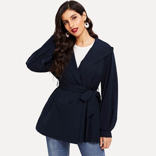 

Self Belted Hoodie Coat, Navy