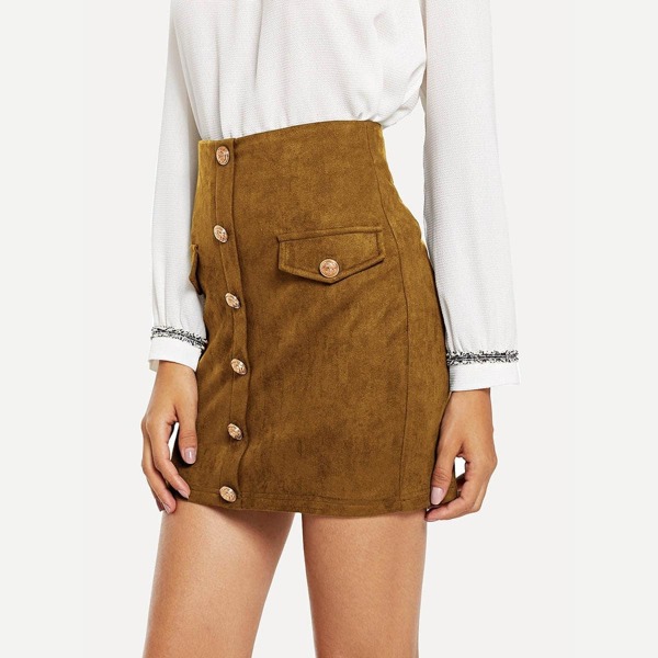 

Button & Pocket Front Bodycon Skirt