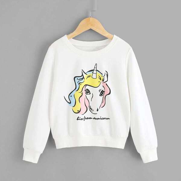 

Girls Cartoon Print Pullover, White