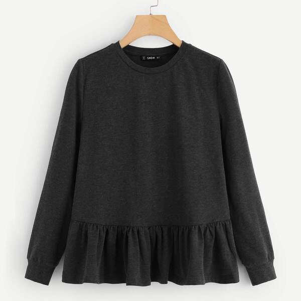 

Ruffle Hem Solid Pullover