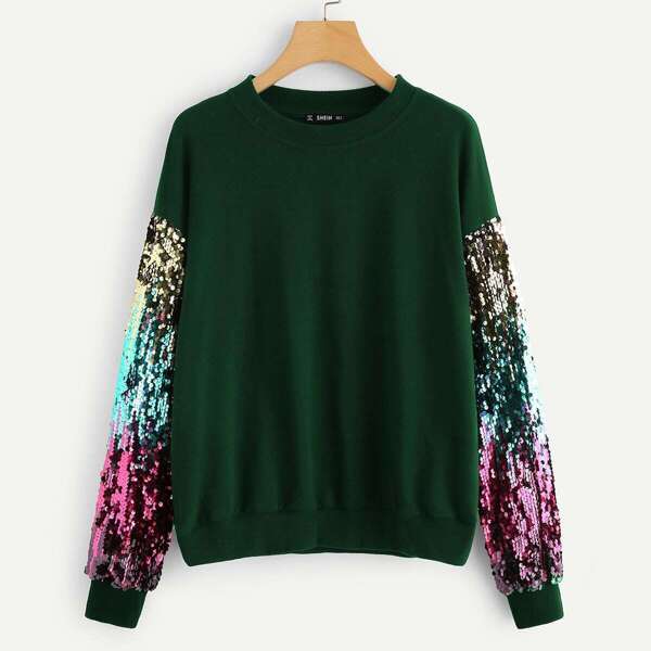 

Sequin contrast Tunic Pullover