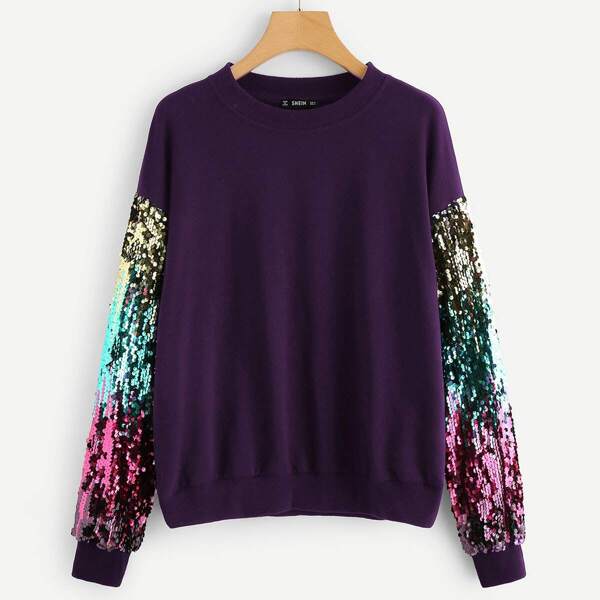 

Sequin contrast Tunic Pullover, Purple