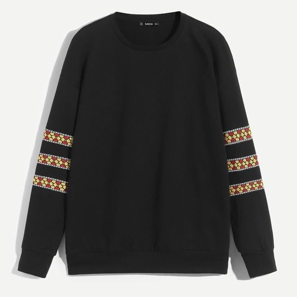 

Men Drop Shoulder Embroidered Detail Pullover