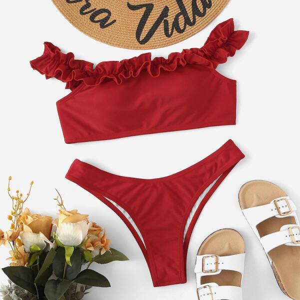 

Frill Off The Shoulder Top With High Leg Bikini