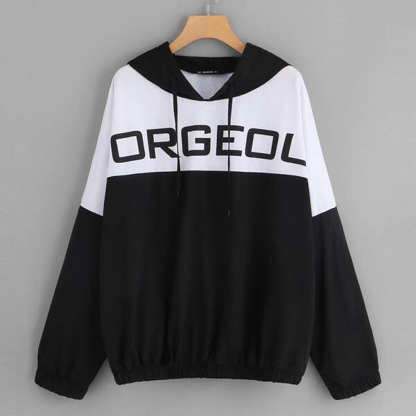 

Plus Letter Print Color-Block Hoodie