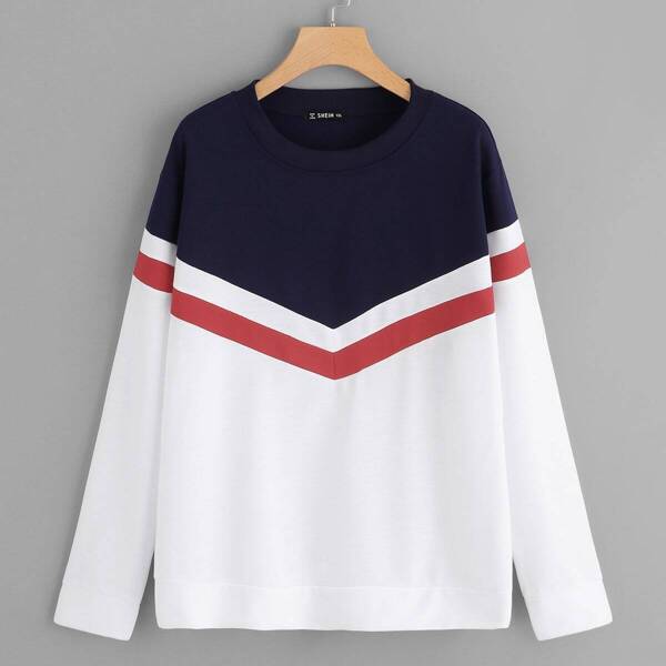 

Plus Color-Block Round Neck Sweatshirt