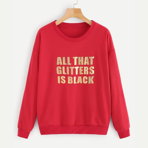 

Glitter Letter Print Drop Shoulder Sweatshirt