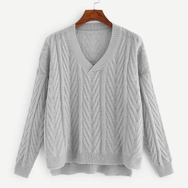 

Drop Shoulder Dip Hem Jumper, Grey