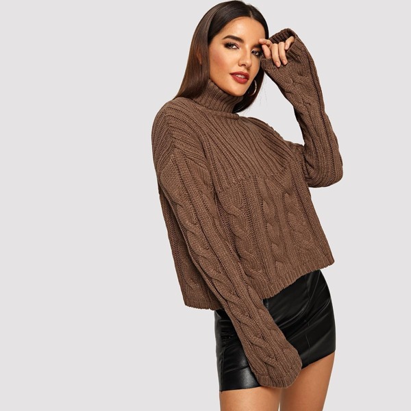 

Mixed Knit Rolled Up Neck Sweater