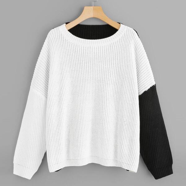 

Plus Drop Shoulder Two-tone Sweater