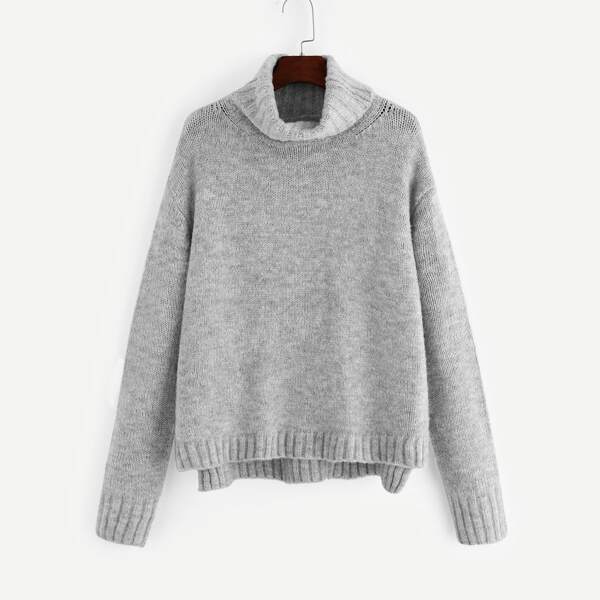 

Drop Shoulder Stepped Hem Marled Jumper