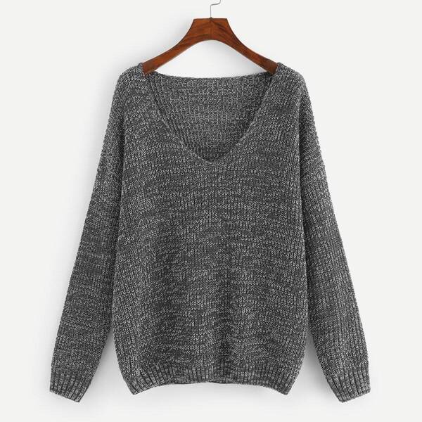 

Plus V Neck Marled Knit Sweater