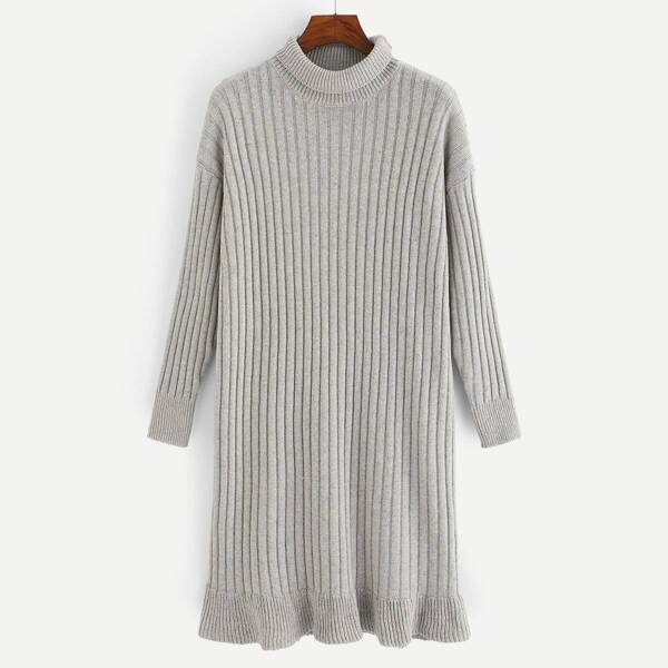 

Flounce Hem Rib-knit Dress