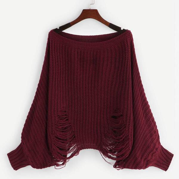 

Solid Distressed Dolman Sweater