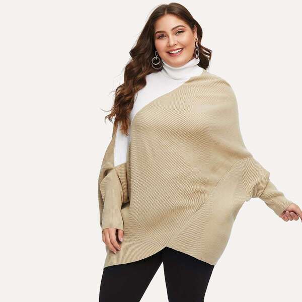 

Plus Cut-and-sew Dolman Sweater, Beige