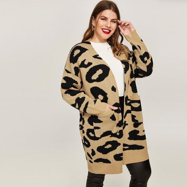 

Plus Open Front Leopard Cardigan
