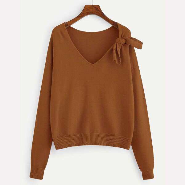 

Knot Detail V Neck Solid Jumper