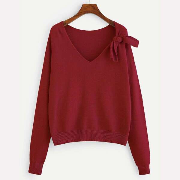 

Knot Detail V Neck Solid Jumper