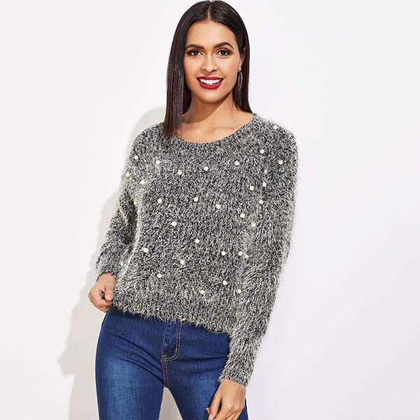 

Pearl Beaded Fuzzy Jumper