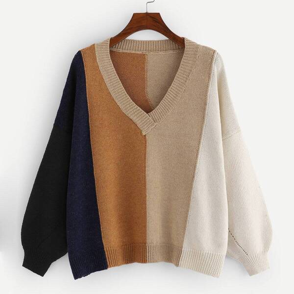 

Plus Color-block Eyelet Detail Sweater