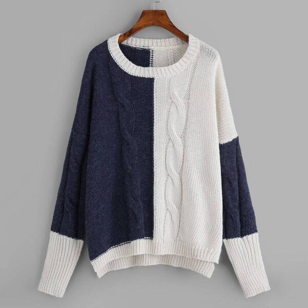 

Plus Two-tone Cable Knit Jumper