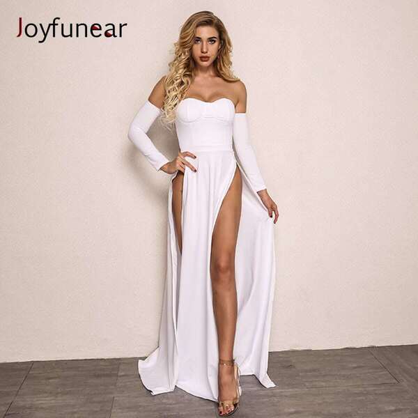 

Off Shoulder Split Maxi Dress, White