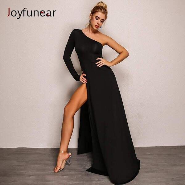 

Joyfunear One Shoulder High Split Side Dress