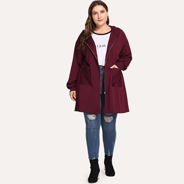 

Plus Zip-up Dual Pocket Hooded Jacket