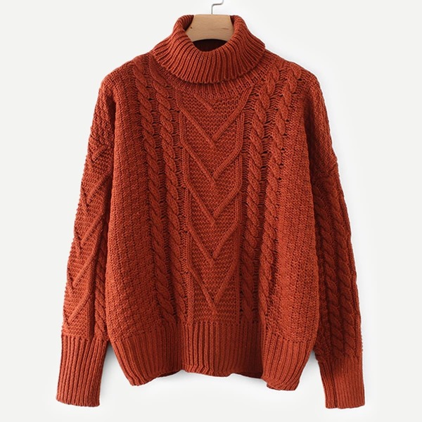 

High Neck Cable Knit Solid Jumper