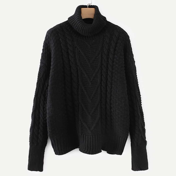 

High Neck Cable Knit Solid Jumper