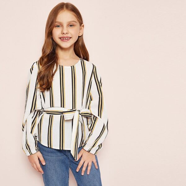 

Girls Belted Striped Top
