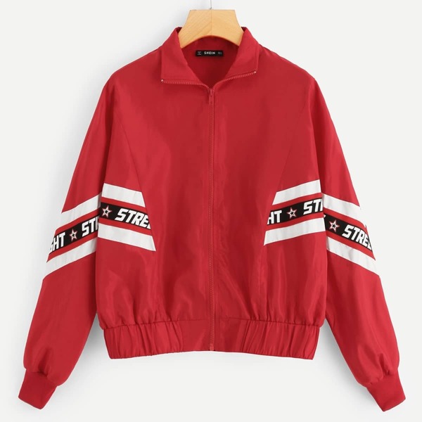 

Zip Up Color Block Letter Jacket