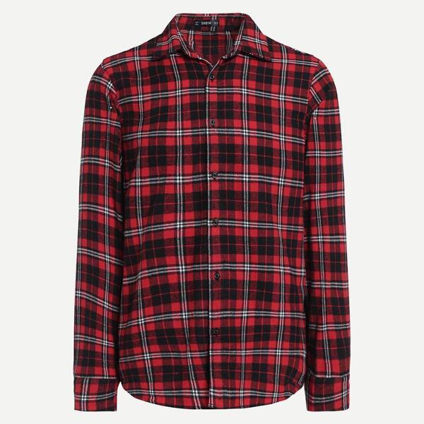 

Men Curved Hem Plaid Shirt
