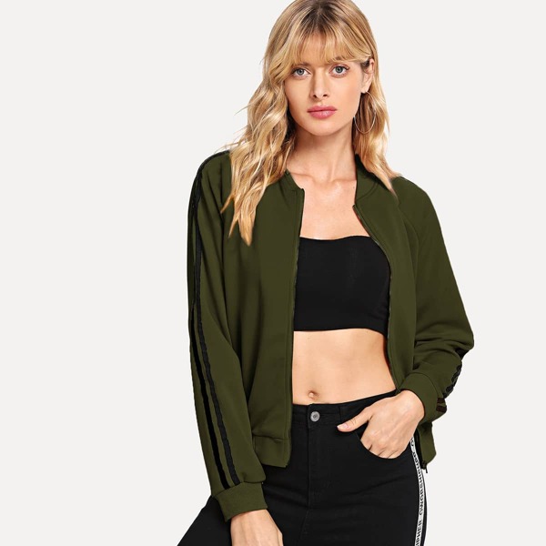 

Striped Sleeve Bomber Jacket