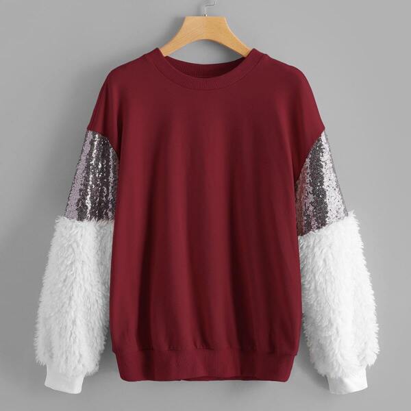 

Contrast Faux Fur Sleeve Sweatshirt