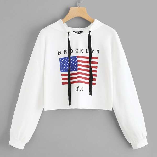 

Drop Shoulder Graphic Drawstring Hoodie