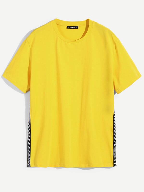 

Men Contrast Gingham Tee, Yellow