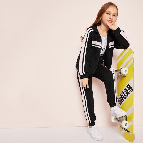 

Girls Zip Up Striped Hoodie & Pants Set