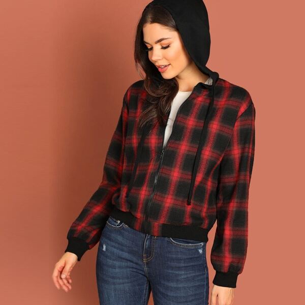 

Plaid Hooded Jacket