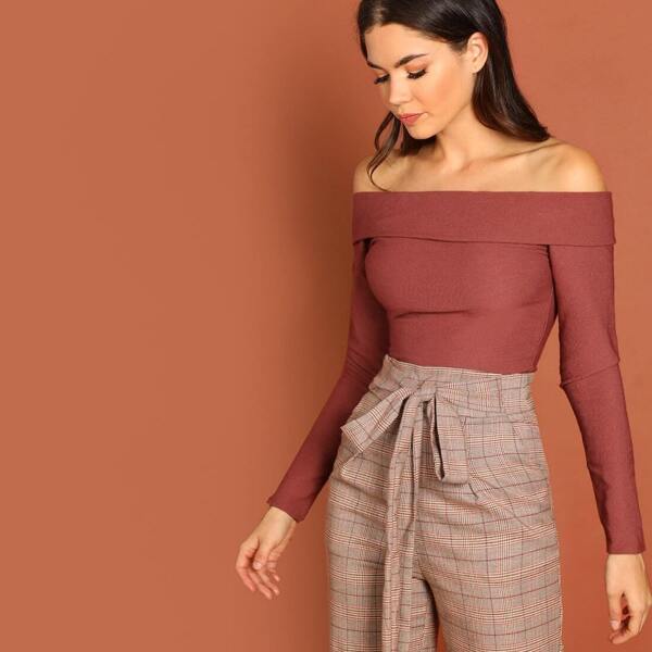 

Foldover Off Shoulder Fitted Tee