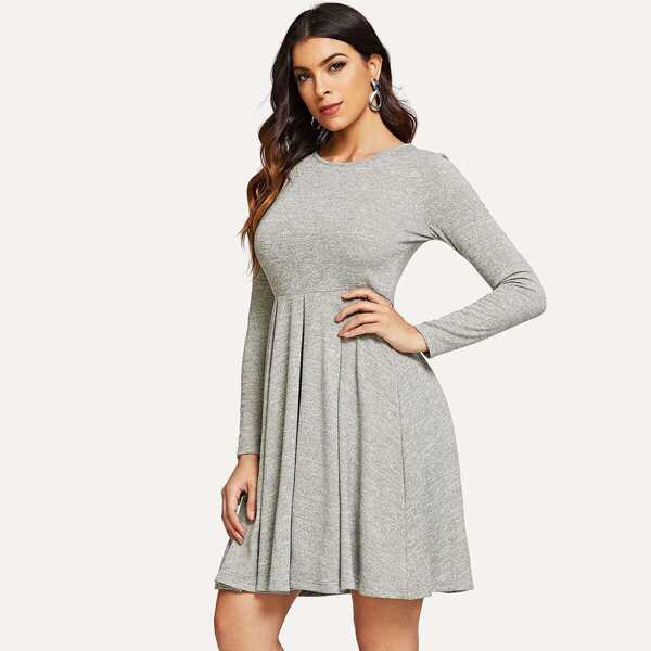 

Long Sleeve Pleated Solid Dress