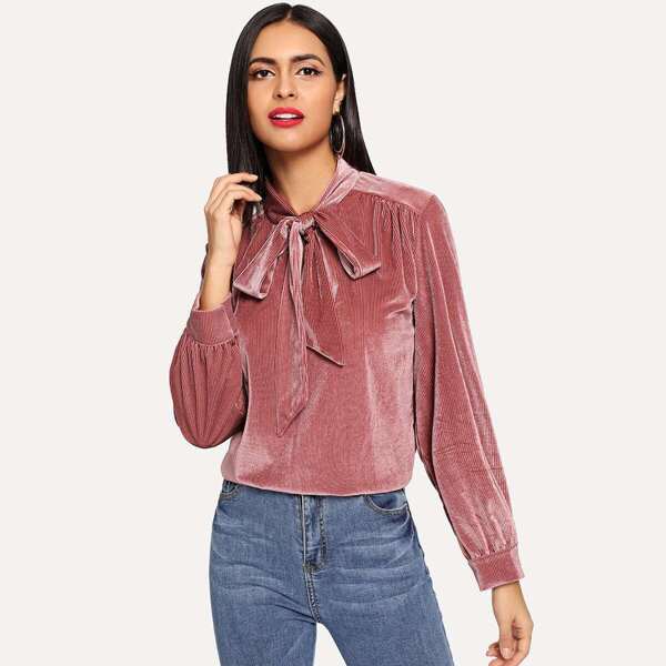 

Solid Tied Neck Blouse
