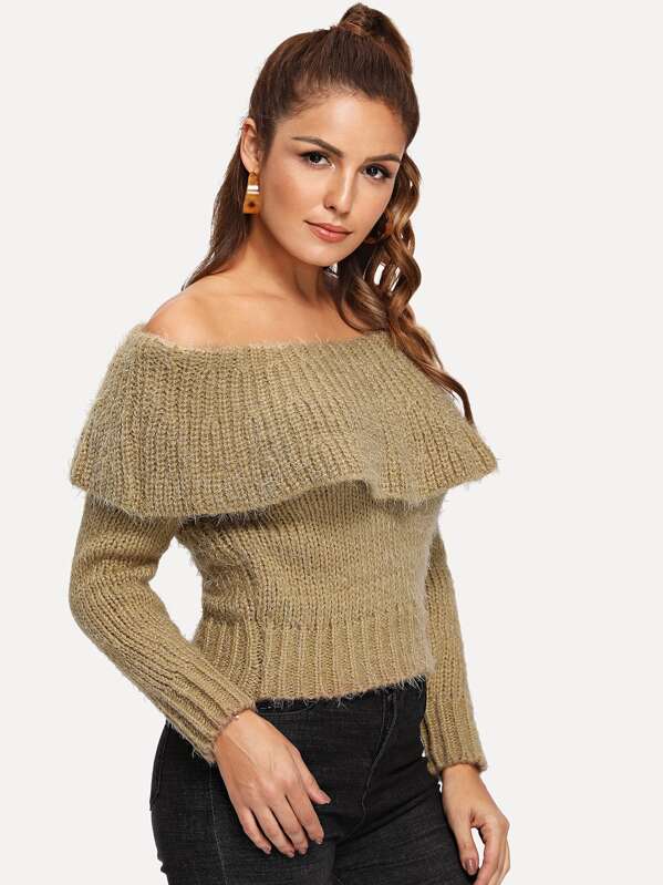 

Foldover Front Off Shoulder Sweater, Yellow, Lisa A