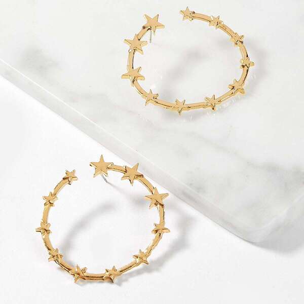 

Star Decorated Hoop Earrings 1pair, Gold