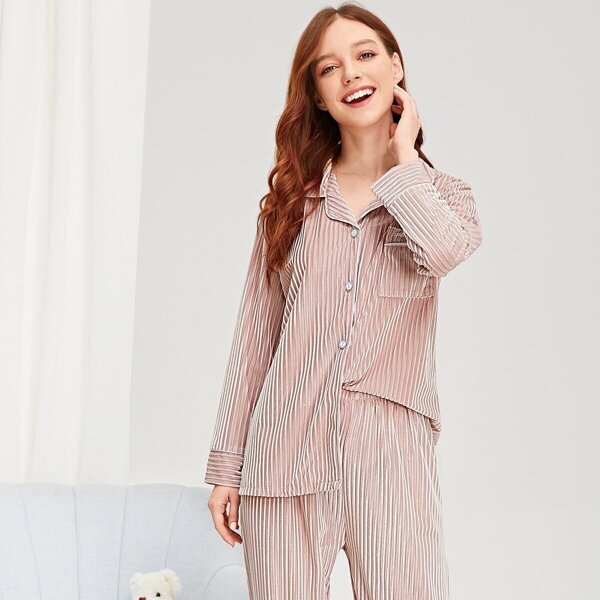 

Ribbed Velvet Shirt & Pants PJ Set