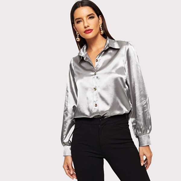 

Button Through Metallic Satin Blouse