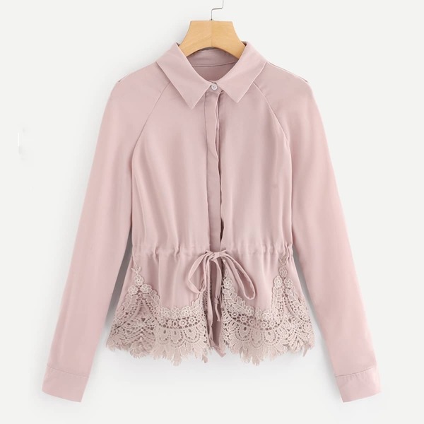 

Contrast Lace Hem Drawstring Waist Shirt