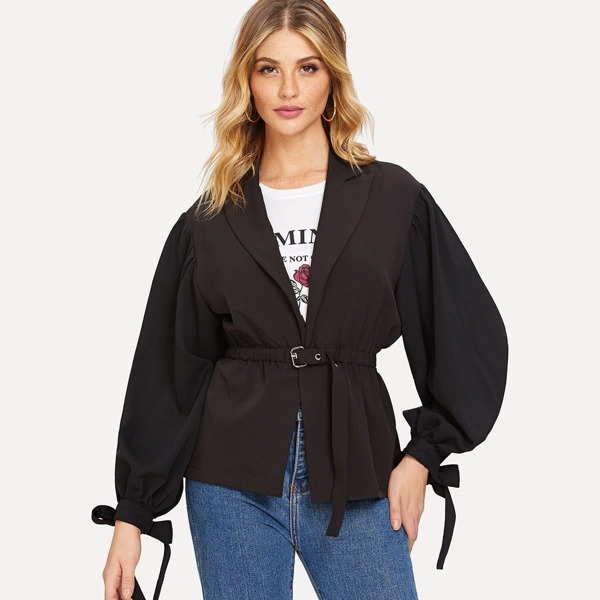 

Self Belted Notched Collar Blazer